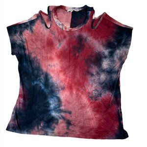 White Birch Top Blouse Open Shoulder Woman's Large Pink/Blue Tie Dye NEW